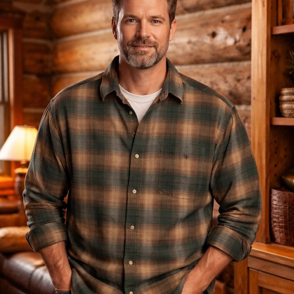 Teton By Woolrich Heavy Cotton Flannel Shirt Mens 2XL Plaid Button Down